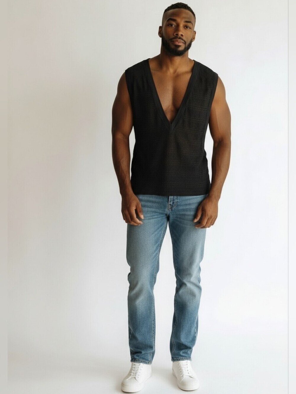 Barcode Berlin Mesh Knit V Neck Muscle Top